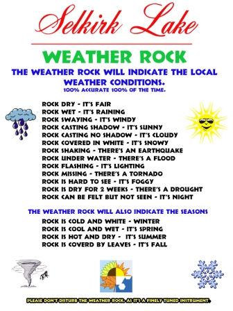 Selkirk lake Weather Rock sign